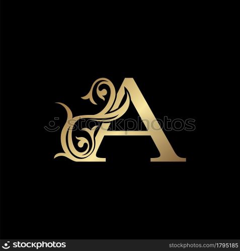 Luxury Gold Letter A Floral Leaf Logo Icon, Classy Vintage vector design concept for emblem, wedding card invitation, brand identity, business card initial, Restaurant, Boutique, Hotel and more luxuries business identity.