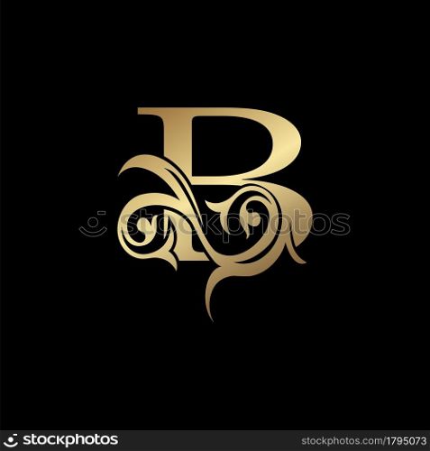 Luxury Gold Letter B Floral Leaf Logo Icon, Classy Vintage vector design concept for emblem, wedding card invitation, brand identity, business card initial, Restaurant, Boutique, Hotel and more luxuries business identity.