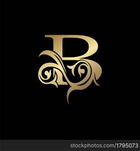 Luxury Gold Letter B Floral Leaf Logo Icon, Classy Vintage vector design concept for emblem, wedding card invitation, brand identity, business card initial, Restaurant, Boutique, Hotel and more luxuries business identity.