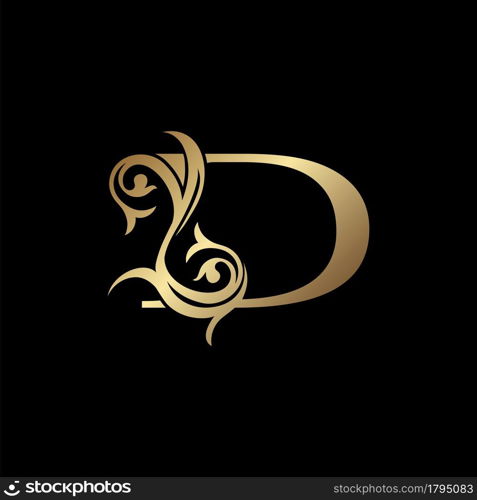 Luxury Gold Letter D Floral Leaf Logo Icon, Classy Vintage vector design concept for emblem, wedding card invitation, brand identity, business card initial, Restaurant, Boutique, Hotel and more luxuries business identity.