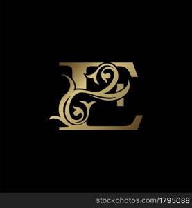 Luxury Gold Letter E Floral Leaf Logo Icon, Classy Vintage vector design concept for emblem, wedding card invitation, brand identity, business card initial, Restaurant, Boutique, Hotel and more luxuries business identity.