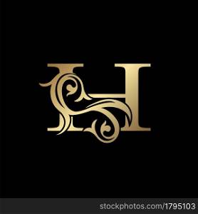 Luxury Gold Letter H Floral Leaf Logo Icon, Classy Vintage vector design concept for emblem, wedding card invitation, brand identity, business card initial, Restaurant, Boutique, Hotel and more luxuries business identity.