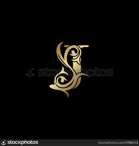 Luxury Gold Letter J Floral Leaf Logo Icon, Classy Vintage vector design concept for emblem, wedding card invitation, brand identity, business card initial, Restaurant, Boutique, Hotel and more luxuries business identity.