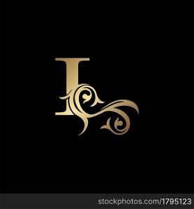 Luxury Gold Letter L Floral Leaf Logo Icon, Classy Vintage vector design concept for emblem, wedding card invitation, brand identity, business card initial, Restaurant, Boutique, Hotel and more luxuries business identity.