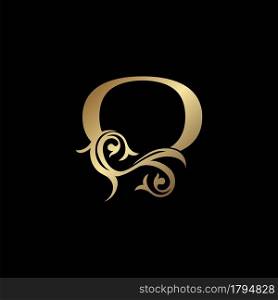 Luxury Gold Letter Q Floral Leaf Logo Icon, Classy Vintage vector design concept for emblem, wedding card invitation, brand identity, business card initial, Restaurant, Boutique, Hotel and more luxuries business identity.