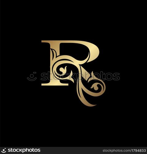 Luxury Gold Letter R Floral Leaf Logo Icon, Classy Vintage vector design concept for emblem, wedding card invitation, brand identity, business card initial, Restaurant, Boutique, Hotel and more luxuries business identity.