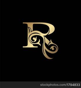 Luxury Gold Letter R Floral Leaf Logo Icon, Classy Vintage vector design concept for emblem, wedding card invitation, brand identity, business card initial, Restaurant, Boutique, Hotel and more luxuries business identity.