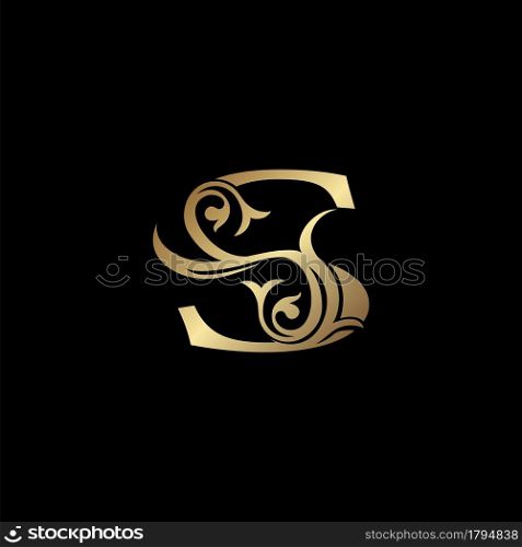 Luxury Gold Letter S Floral Leaf Logo Icon, Classy Vintage vector design concept for emblem, wedding card invitation, brand identity, business card initial, Restaurant, Boutique, Hotel and more luxuries business identity.