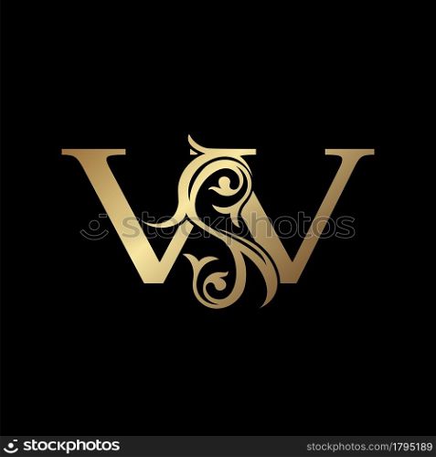 Luxury Gold Letter W Floral Leaf Logo Icon, Classy Vintage vector design concept for emblem, wedding card invitation, brand identity, business card initial, Restaurant, Boutique, Hotel and more luxuries business identity.