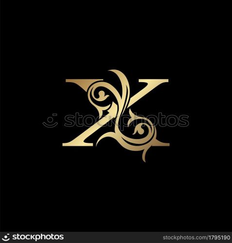 Luxury Gold Letter X Floral Leaf Logo Icon, Classy Vintage vector design concept for emblem, wedding card invitation, brand identity, business card initial, Restaurant, Boutique, Hotel and more luxuries business identity.