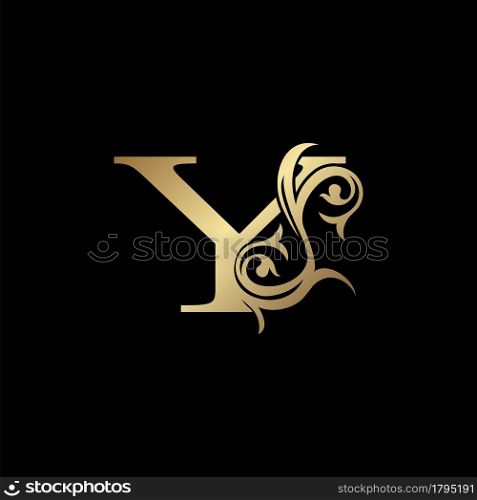 Luxury Gold Letter Y Floral Leaf Logo Icon, Classy Vintage vector design concept for emblem, wedding card invitation, brand identity, business card initial, Restaurant, Boutique, Hotel and more luxuries business identity.