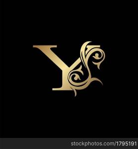Luxury Gold Letter Y Floral Leaf Logo Icon, Classy Vintage vector design concept for emblem, wedding card invitation, brand identity, business card initial, Restaurant, Boutique, Hotel and more luxuries business identity.