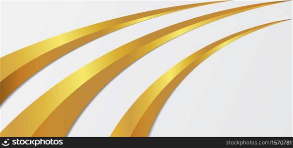 Luxury gold metallic line curve overlap layer design white background. vector illustration.