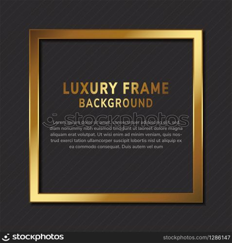 Luxury gold square frame with copy space for text design on black background. Vector illustration