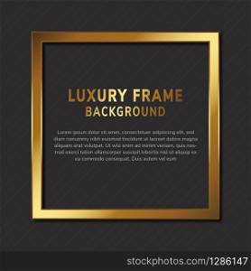 Luxury gold square frame with copy space for text design on black background. Vector illustration