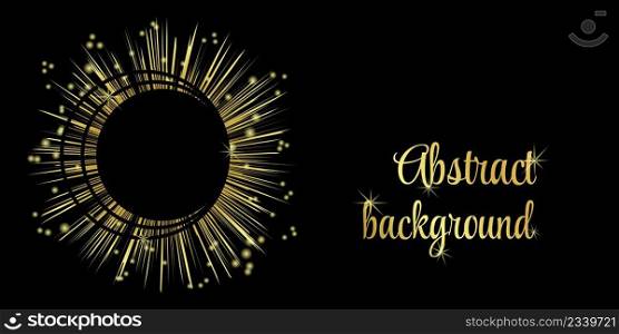 Luxury golden design on a black background. Round golden abstraction on a dark background. Vector banner with space for text.. Round golden abstraction on a dark background.