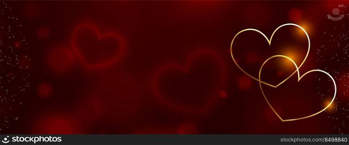 luxury golden hearts on red bokeh banner design