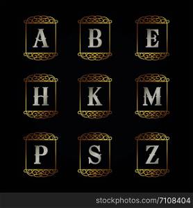 Luxury golden letters vector design. A, B, E, H, K, M, P, S, Z letter vector emblem.