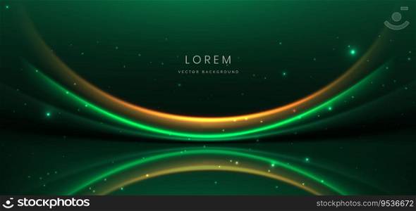 Luxury green background with green and golden line curved and lighting effect sparkle. Vector illustration