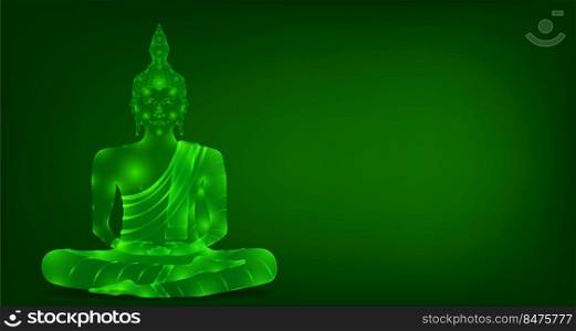 luxury green emerald crystal monk phra buddha sitting for pray concentration composed release. colorful background. vector illustration eps10