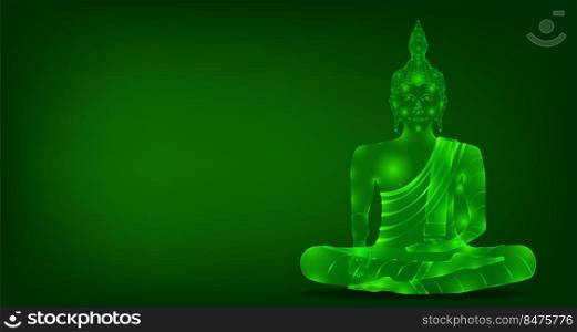 luxury green emerald crystal monk phra buddha sitting meditation for pray concentration composed release. colorful background. vector illustration eps10