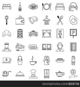 Luxury hotel icons set. Outline style of 36 luxury hotel vector icons for web isolated on white background. Luxury hotel icons set, outline style