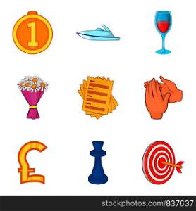 Luxury icons set. Cartoon set of 9 luxury vector icons for web isolated on white background. Luxury icons set, cartoon style