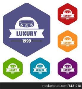 Luxury icons vector colorful hexahedron set collection isolated on white . Luxury icons vector hexahedron