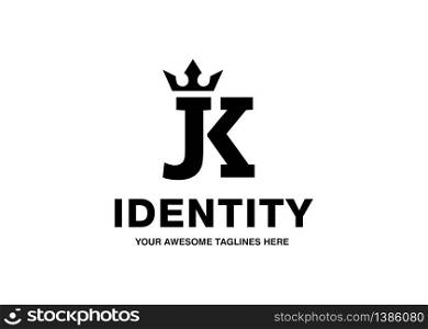 luxury initial letter JK with crown vector template monochrome color
