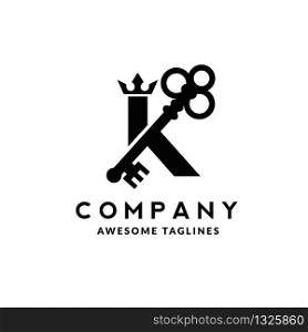 Luxury initial letter K crown and key monogram color logo vector