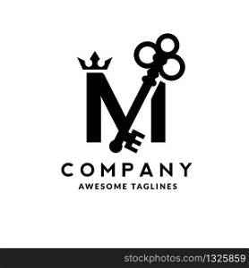 Luxury initial letter M crown and key monogram color logo vector
