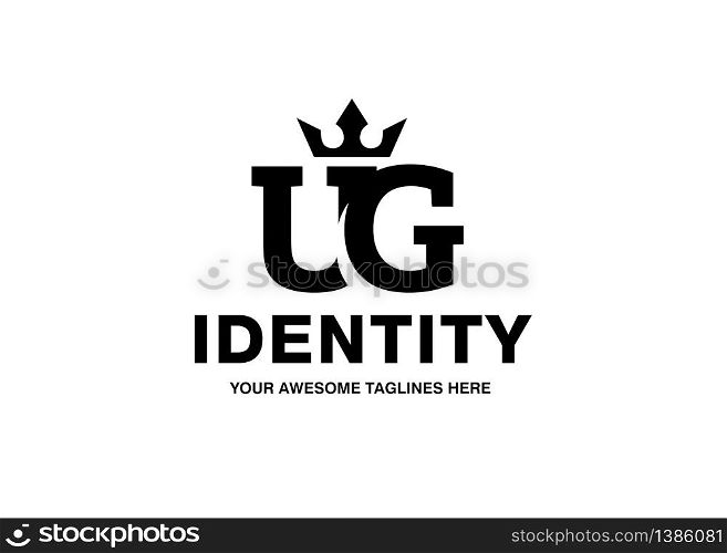luxury initial letter UG with crown vector template monochrome color