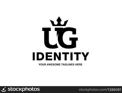 luxury initial letter UG with crown vector template monochrome color