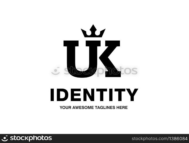 luxury initial letter UK with crown vector template monochrome color