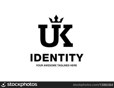 luxury initial letter UK with crown vector template monochrome color