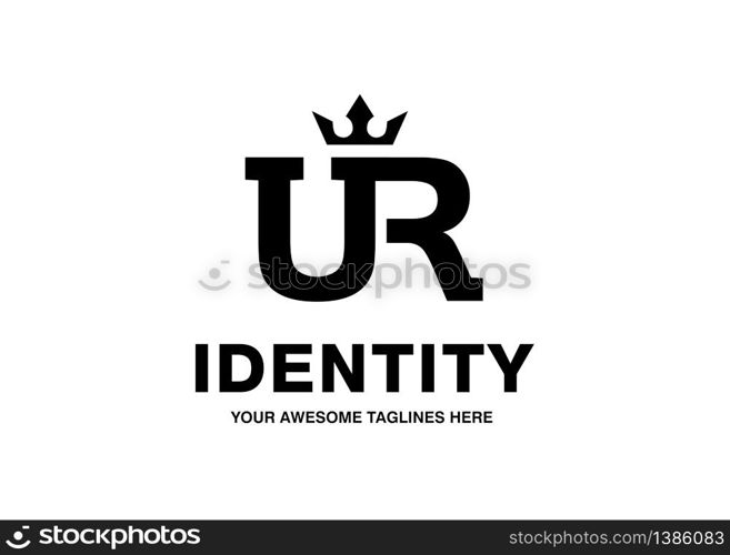 luxury initial letter UR with crown vector template monochrome color
