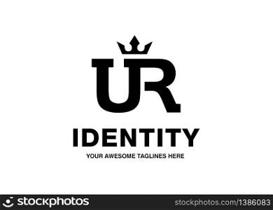 luxury initial letter UR with crown vector template monochrome color