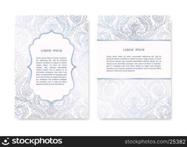 Luxury Invitation card set in islamic style. Vector blank, greeting card, poster, flyer, brochures, invitation, wedding and save the date template design. Floral ornamental background pattern.