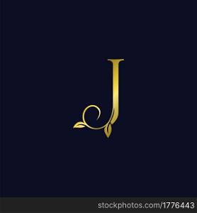 Luxury J Initial Letter Logo gold color, vector design concept ornate swirl floral leaf ornament with initial letter alphabet for luxury style.