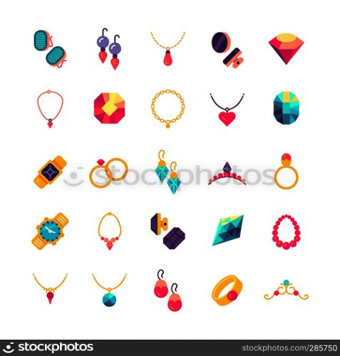 Luxury jewelry flat vector icons. Diamond luxury and jewelry pearl illustration. Luxury jewelry flat vector icons