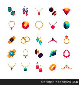 Luxury jewelry flat vector icons. Diamond luxury and jewelry pearl illustration. Luxury jewelry flat vector icons