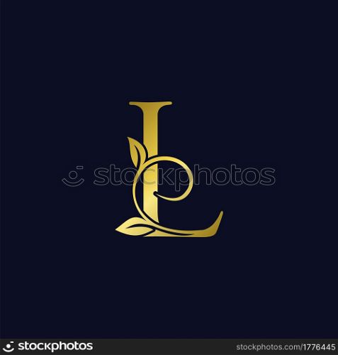 Luxury L Initial Letter Logo gold color, vector design concept ornate swirl floral leaf ornament with initial letter alphabet for luxury style.