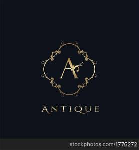 Luxury Letter A Logo. Antique Golden Frame vector template design concept ornate swirl for hotel, boutique, resort, fashion and more brand identity.