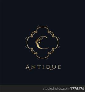 Luxury Letter C Logo. Antique Golden Frame vector template design concept ornate swirl for hotel, boutique, resort, fashion and more brand identity.