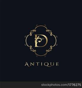 Luxury Letter D Logo. Antique Golden Frame vector template design concept ornate swirl for hotel, boutique, resort, fashion and more brand identity.