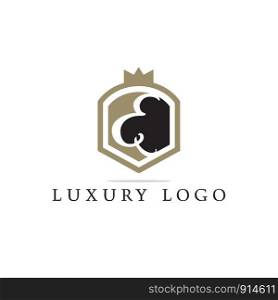 Luxury letter E monogram vector logo design. E letter in shield logo illustration. Safety and security icon.