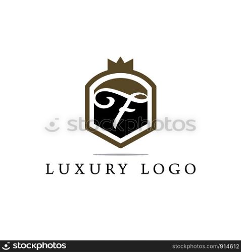 Luxury letter F monogram vector logo design. F letter in shield logo illustration. Safety and security icon.