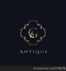 Luxury Letter G Logo. Antique Golden Frame vector template design concept ornate swirl for hotel, boutique, resort, fashion and more brand identity.
