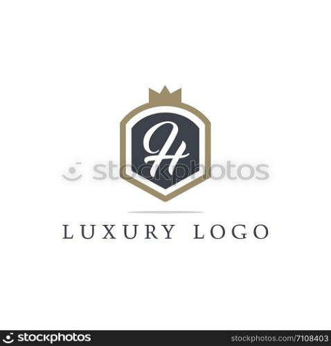 Luxury letter H monogram vector logo design. H letter in shield logo illustration. Safety and security icon.