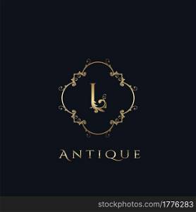 Luxury Letter L Logo. Antique Golden Frame vector template design concept ornate swirl for hotel, boutique, resort, fashion and more brand identity.